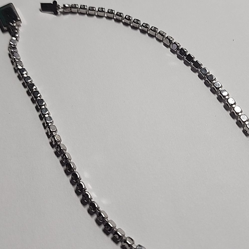 Vintage Rhinestone Elegant Silver Necklace Cup Chain Prong Set Box Clasp - Picture 4 of 6